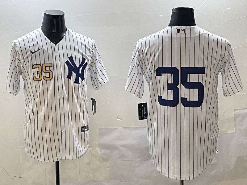 Men New York Yankees 35 No Name White Stripe Game 2025 Nike MLB Jersey style 8